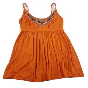 Lauren Conrad Orange Embellished Neckline Tank Top Women Size Small